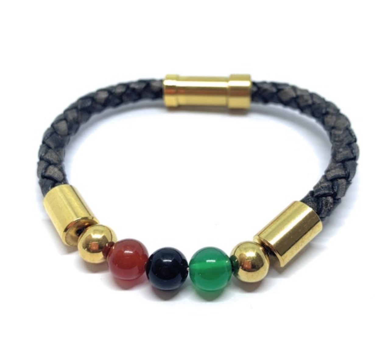 Bracelet with beads and gold accents on a white background