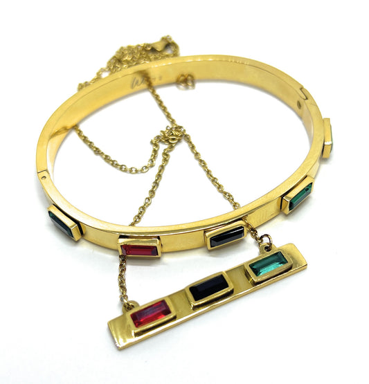 Pan African Gold Bangle & Matching Necklace Set