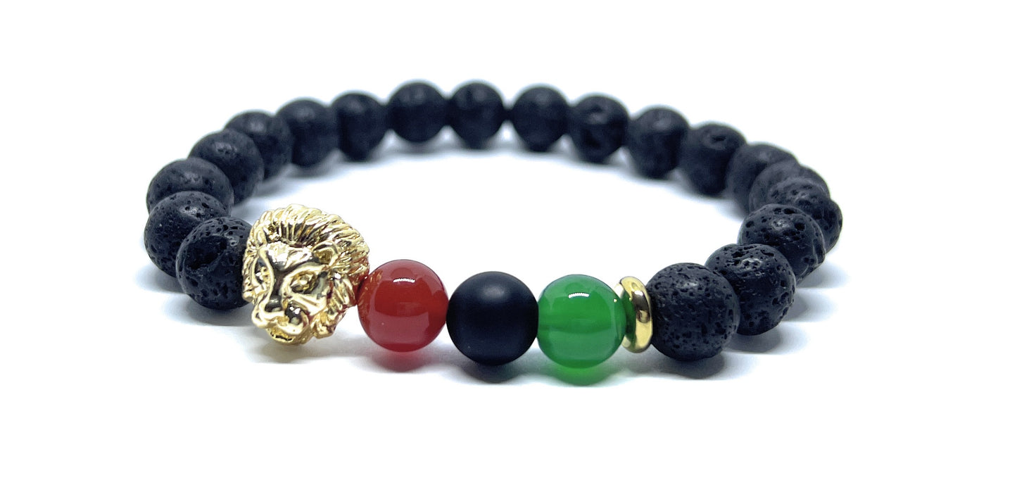 Lava stone bracelet with colorful beads on a white background